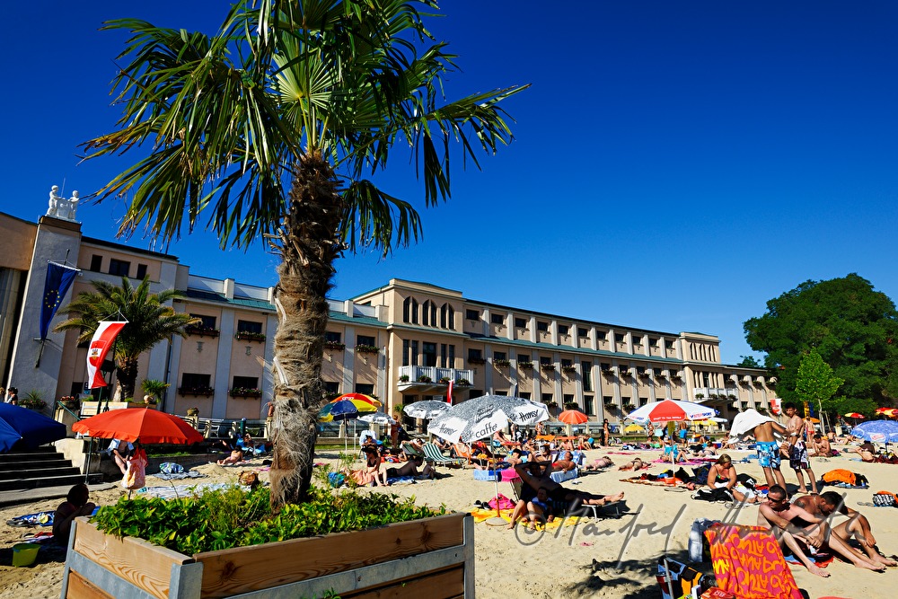 artificial sandy beach at the entrance