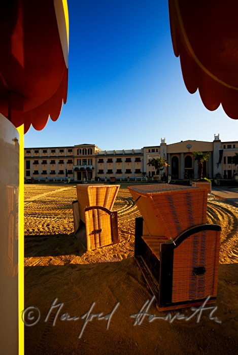 artificial sand beach and beach chairs