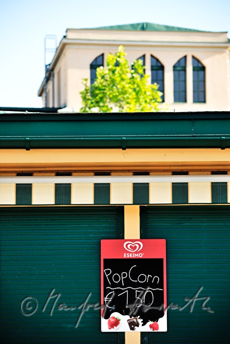 advertising for pop corn at the kiosk