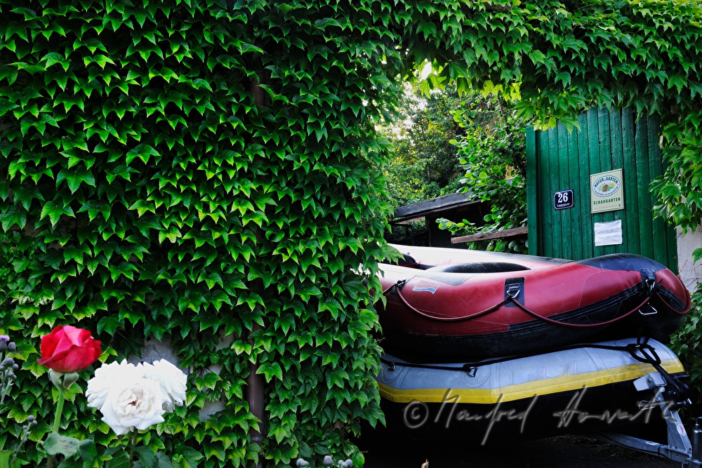 rafting boats in the entrance of the National Park House