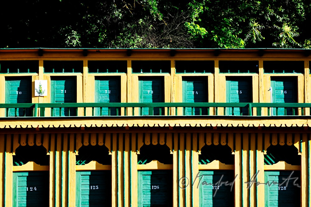 changing cubicles in the park of the hot springs resort