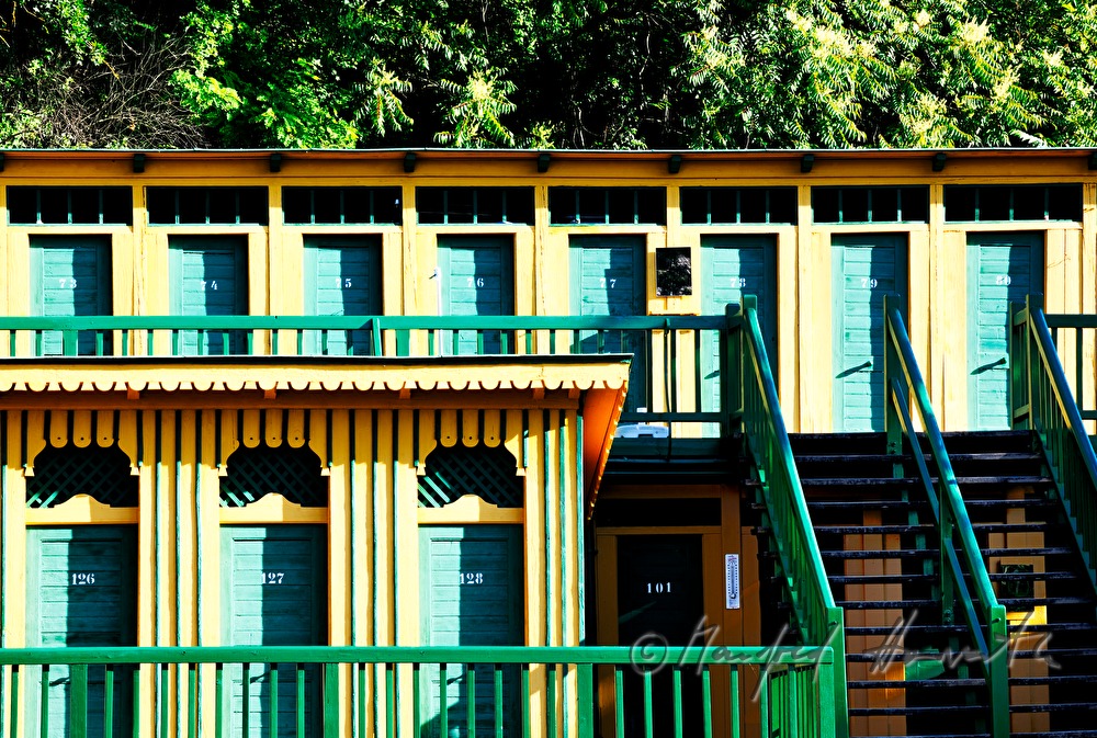 changing cubicles in the park of the hot springs resort
