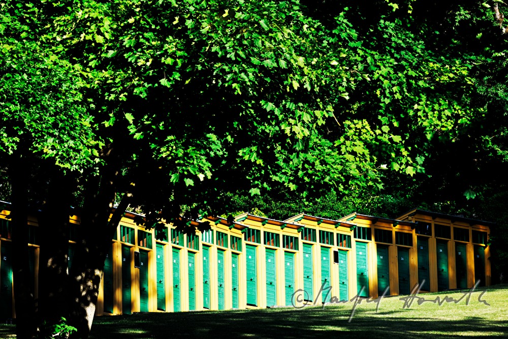 changing cubicles in the park of the hot springs resort