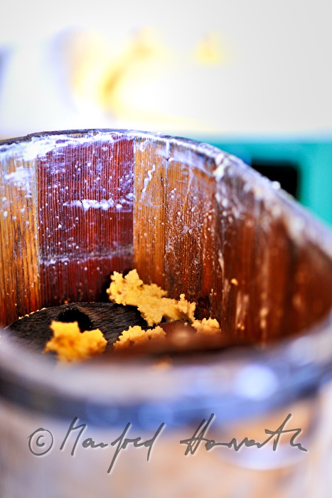 dairyman makes butter in the chum