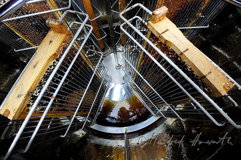 honey-combs in the honey extractor