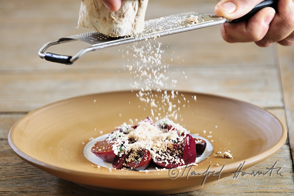 cherry dessert with goose liver from the local cherry region