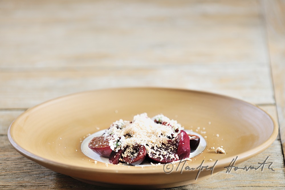 cherry dessert with goose liver from the local cherry region