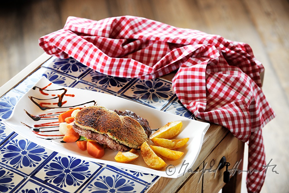 typical Carinthian dish: beef steak in a honey coating