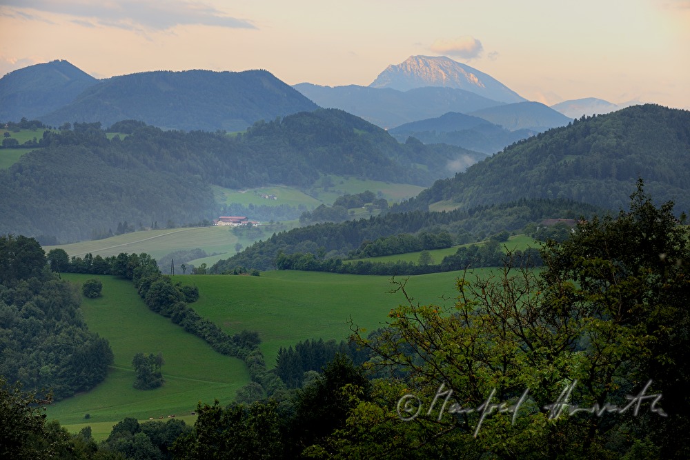 view over the fields to the Ötscher