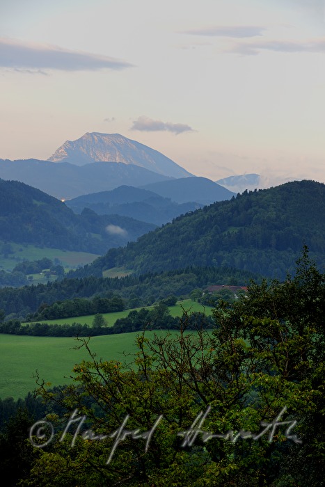 view over the fields to the Ötscher