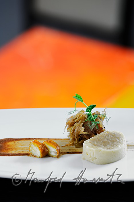 chestnut roulade with caramel cabbage