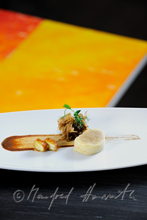chestnut roulade with caramel cabbage