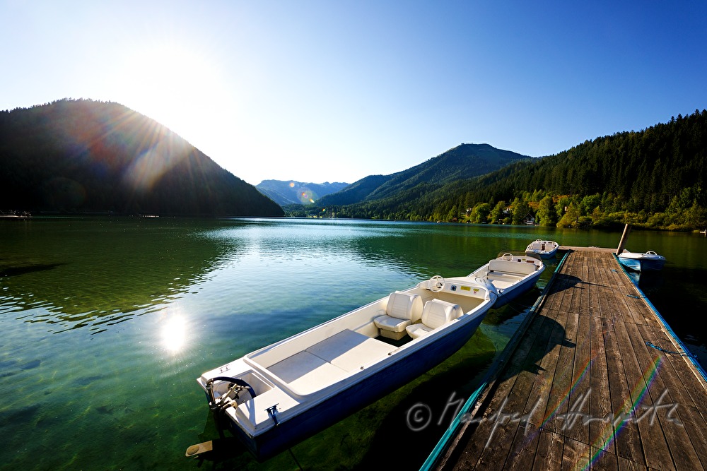 footbridge at the lakeshore and boat rental