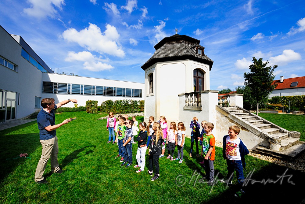 school kids at the old historic pavillon in the school garden