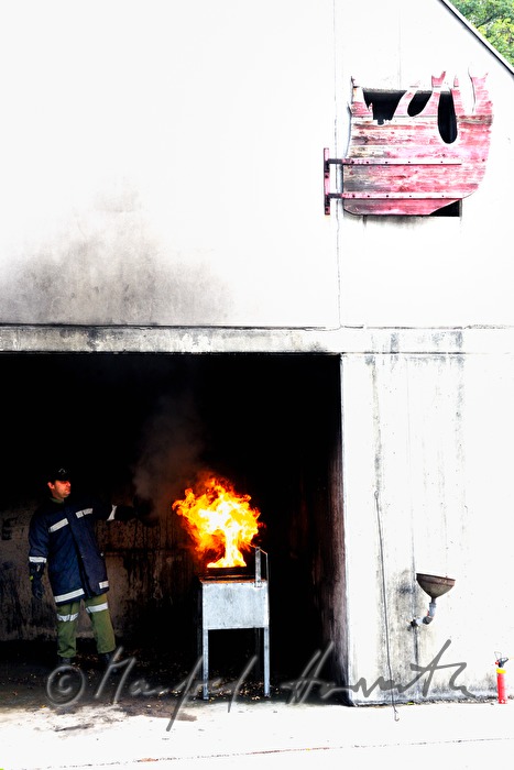 fireman demonstrating a room fire for training