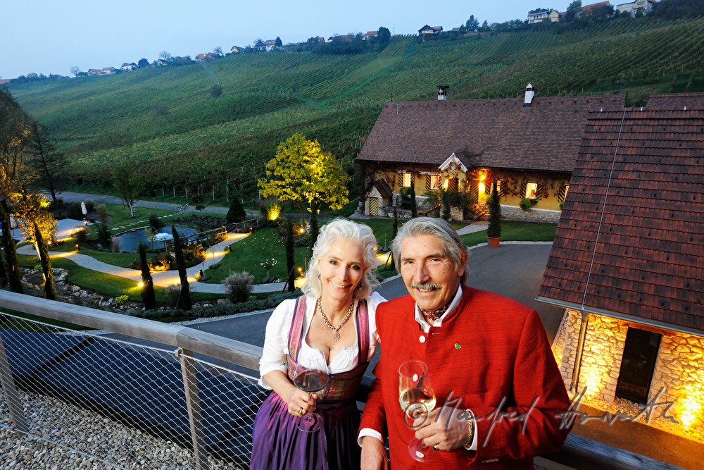 Nora and Christian Trierenberg on the terrace of their wine estate