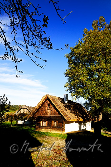 mud-walled wine cellars with tatched roofs