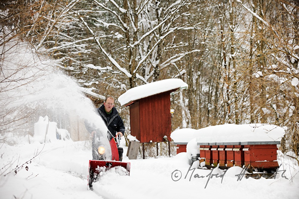 snowcovered beehives at the hydraulic power station
