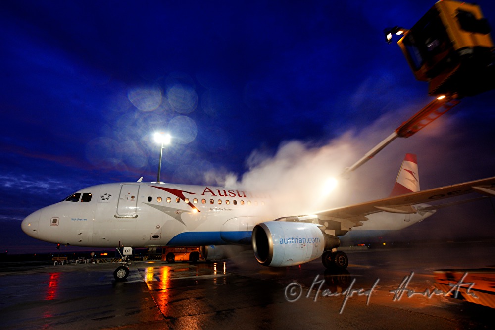 deicing of the plane wings before takeoff