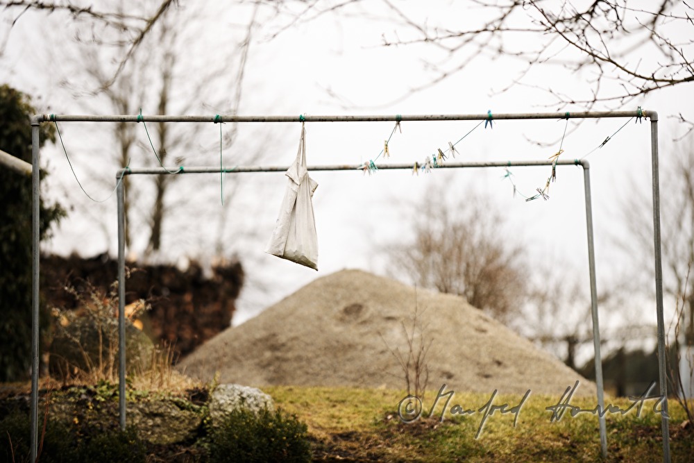 clothes line in the yard of a farm house in the village