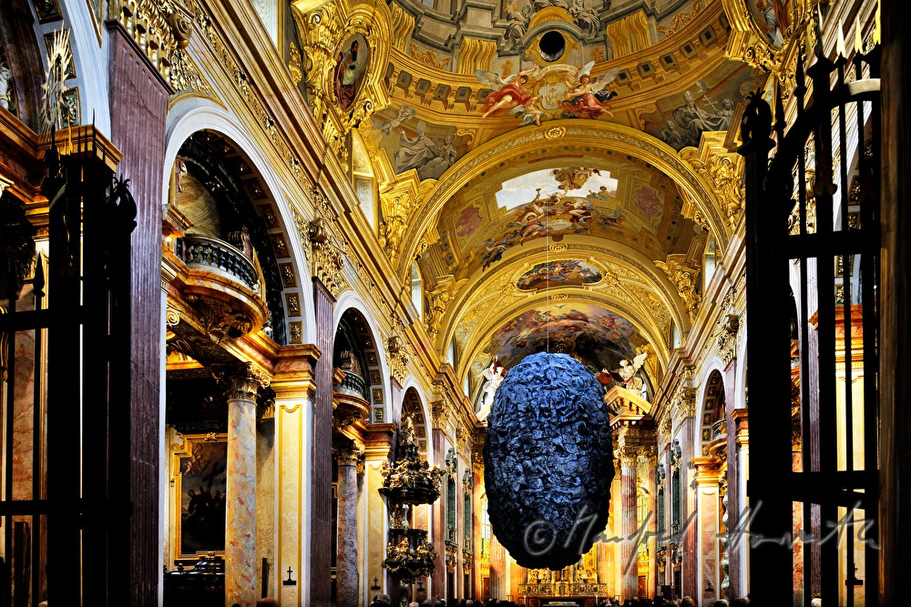 art piece (hanging rock) in the church