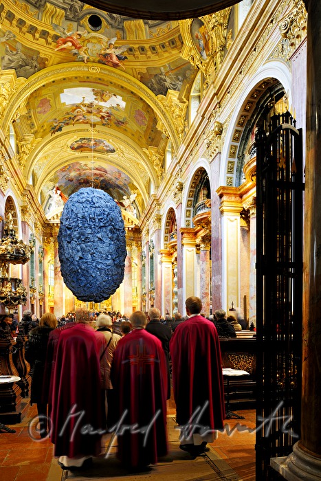 art piece (hanging rock) in the church