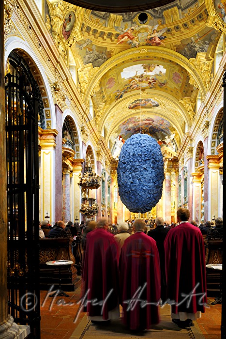 art piece (hanging rock) in the church