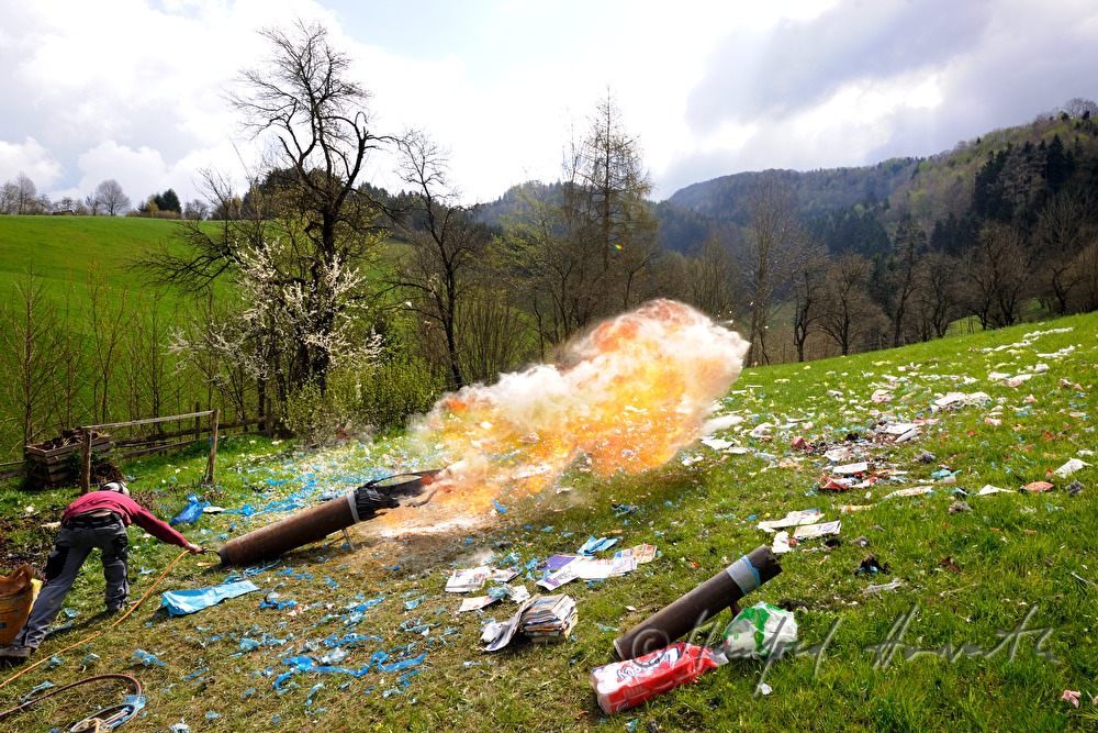 shooting the firecracker gun for the wedding party