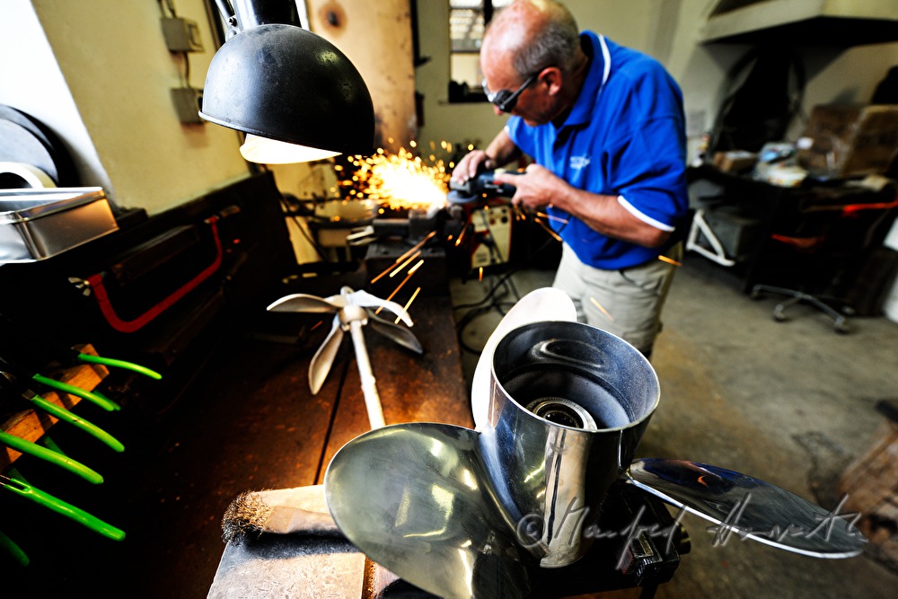 propeller in the bench vise of the locksmithery