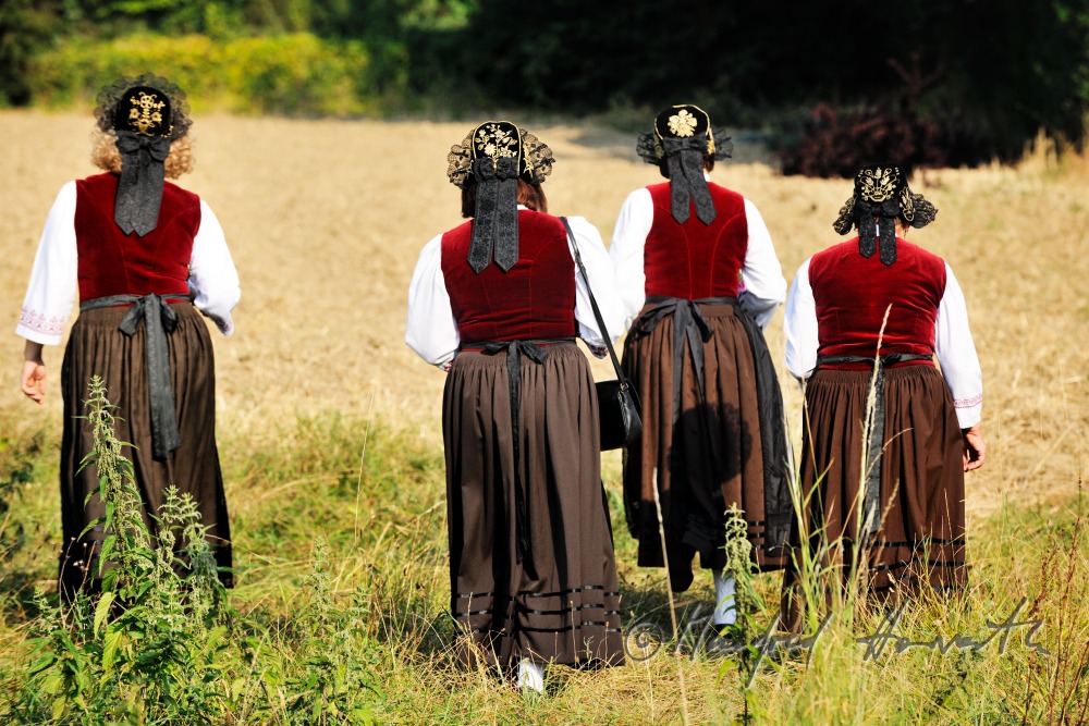 women in traditional dresses on their way to a festival