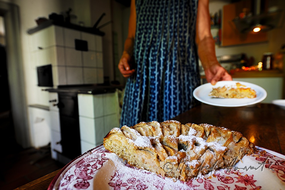 homemade apple pie on an old kitchen table