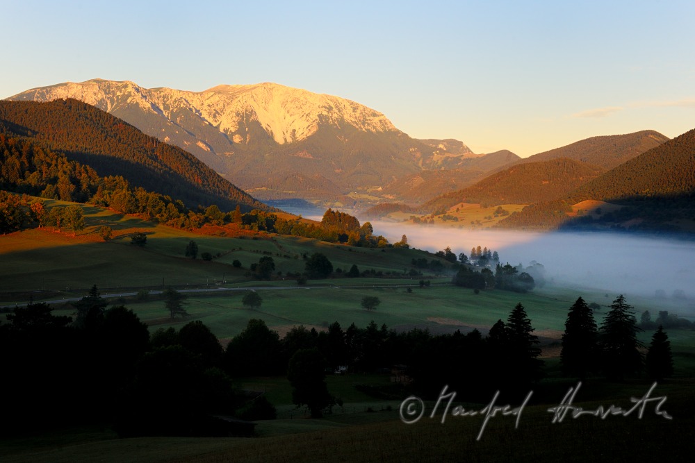 view from Grünbach to Schneeberg