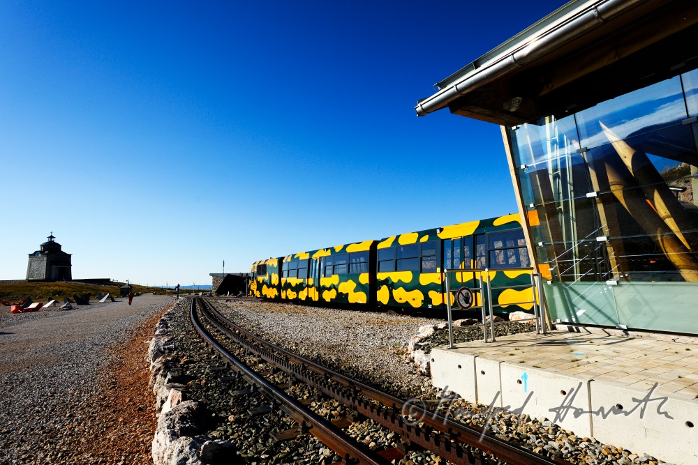 cog railway in the train station on the peak of the Schneeberg