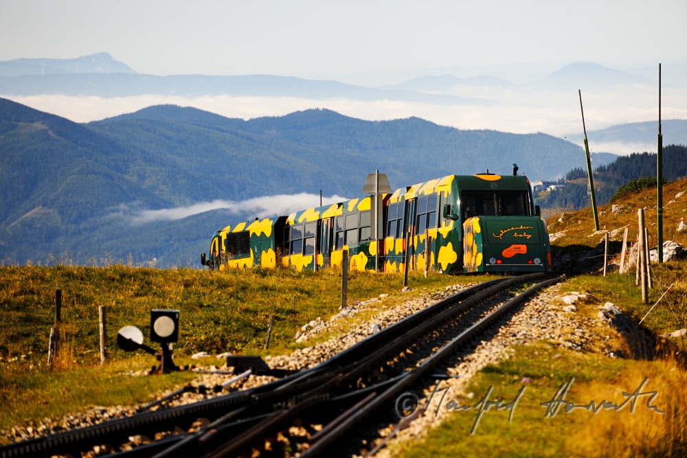 cog railway on the peak of the Schneeberg