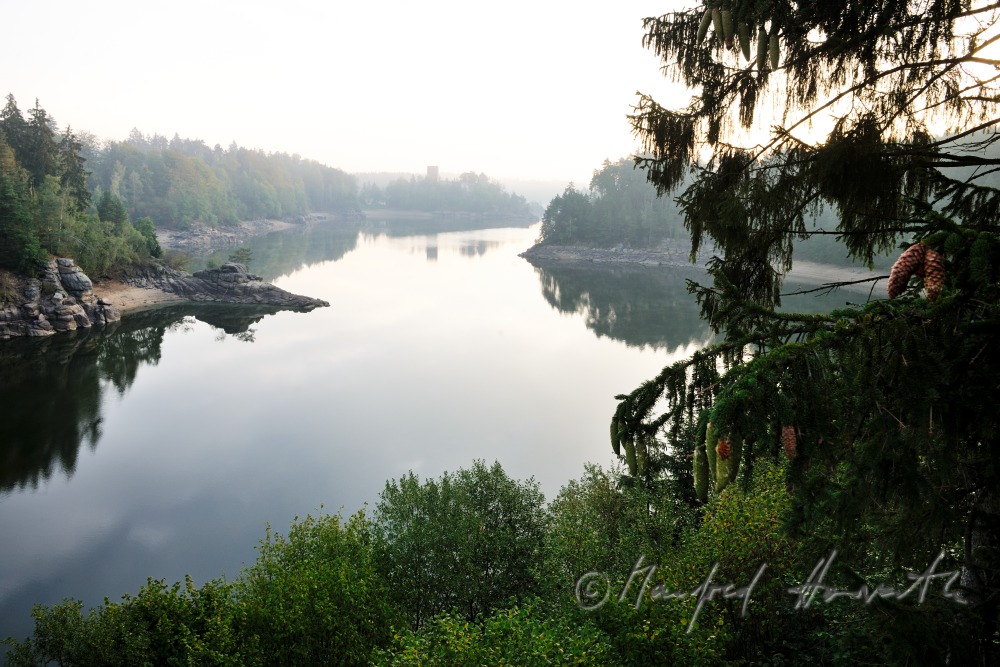 morning mist over the storage lake Ottenstein