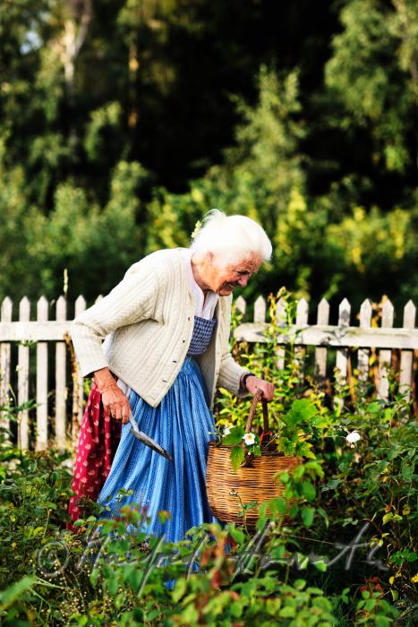 Mrs Ingolde Fuchs working in her garden