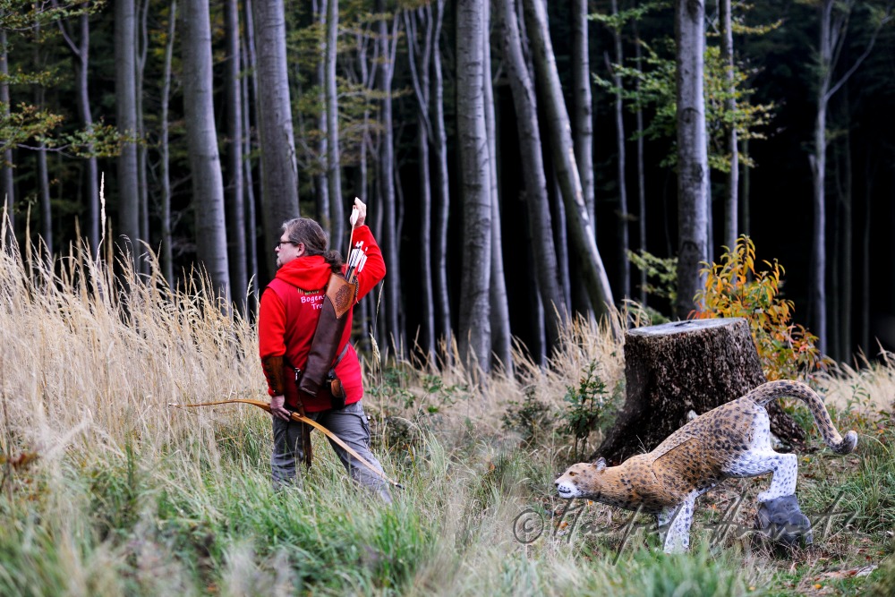 bowman shooting near a fake leopard at the 3D-parcours