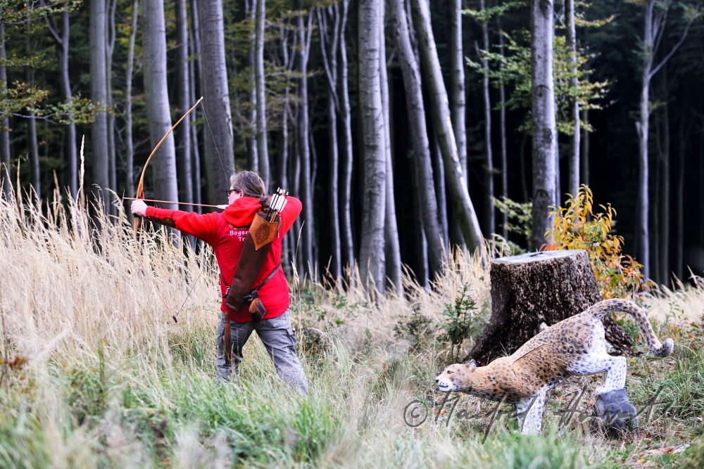 bowman shooting near a fake leopard at the 3D-parcours