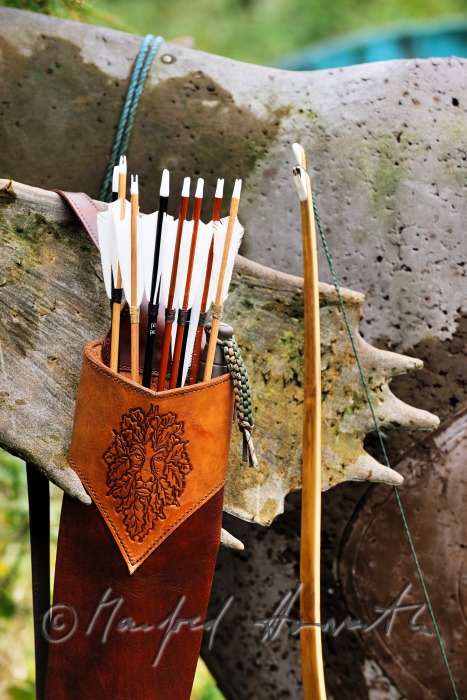 quiver with arrows on the horns of a fake elk