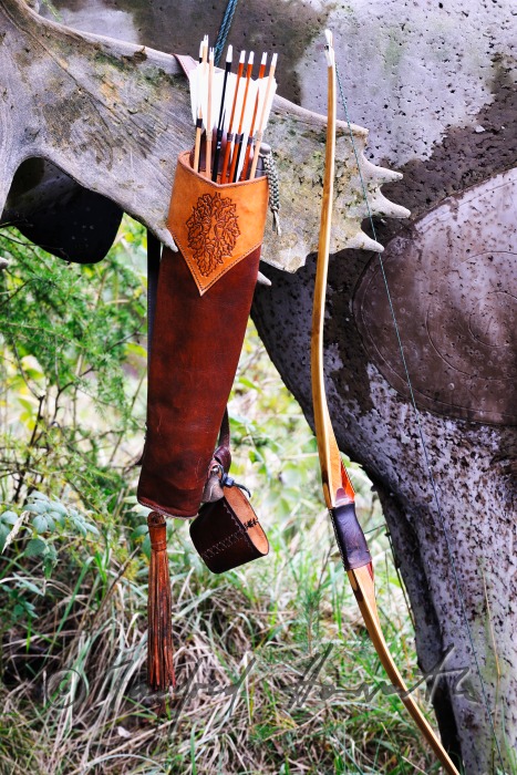 quiver with arrows on the horns of a fake elk