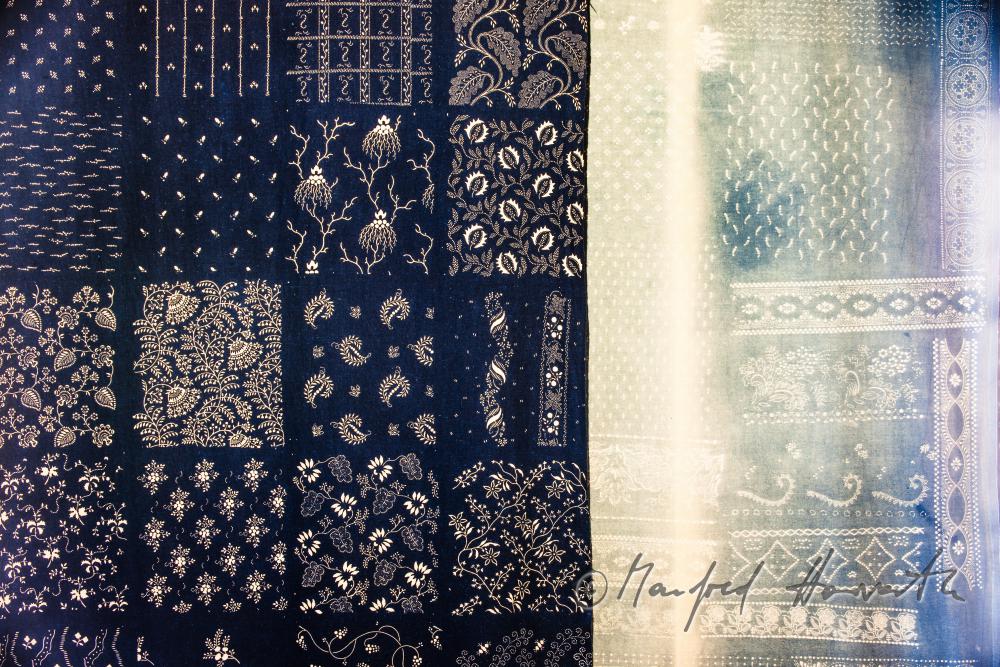 exhibition of old, Indigo dyed cloth