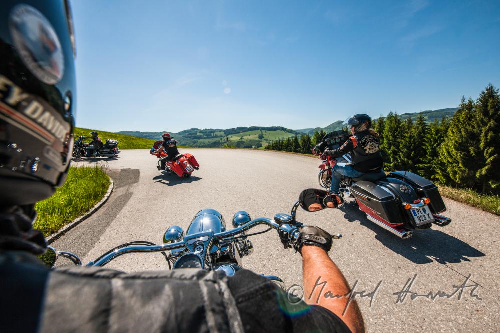 motorcycling with Harley Davidson bikes