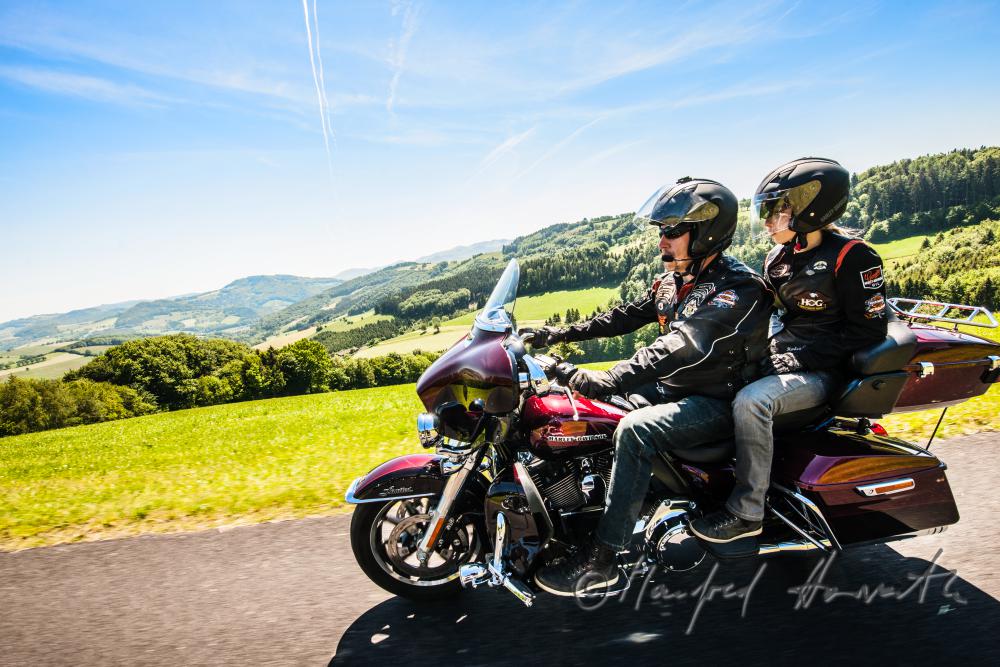 motorcycling with Harley Davidson bikes