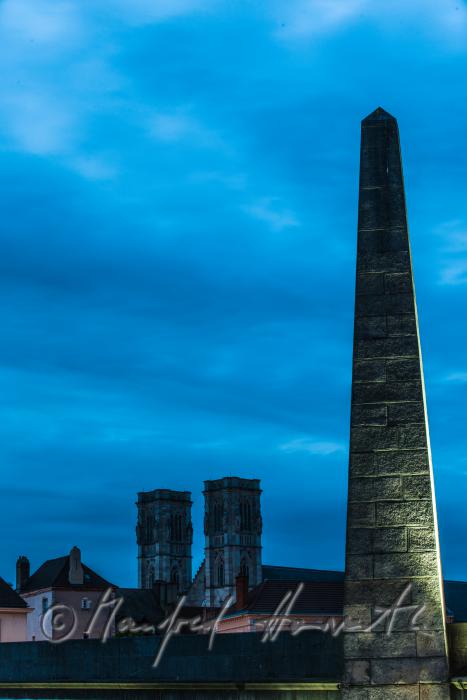 cathedral St. Vincent and column of the bridge over the river Saone