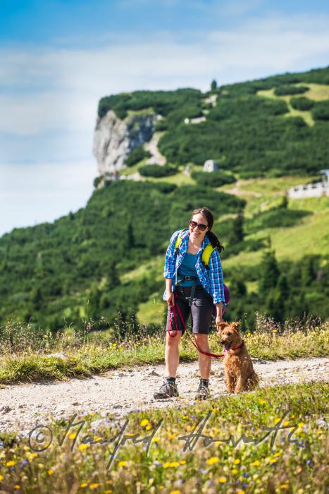 hiker with her dog on the high route