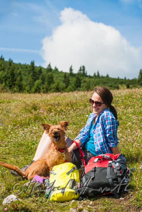 hiker with her dog on the high route