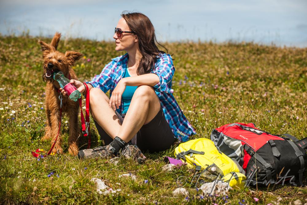 hiker with her dog on the high route