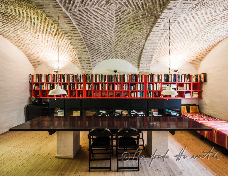 library and study in the arched room