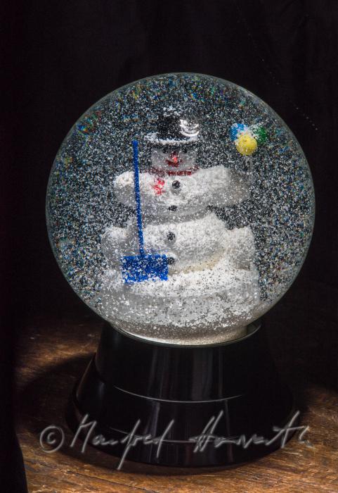 miniature snow man in a snow globe