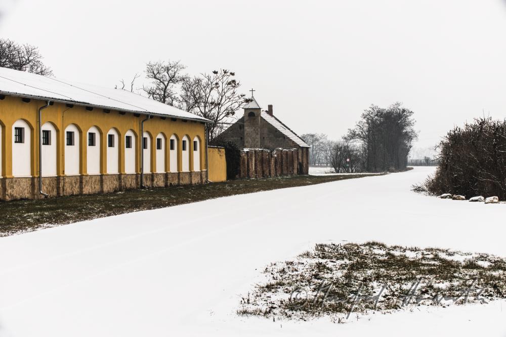 outside wall with windows of the stable and the chapel